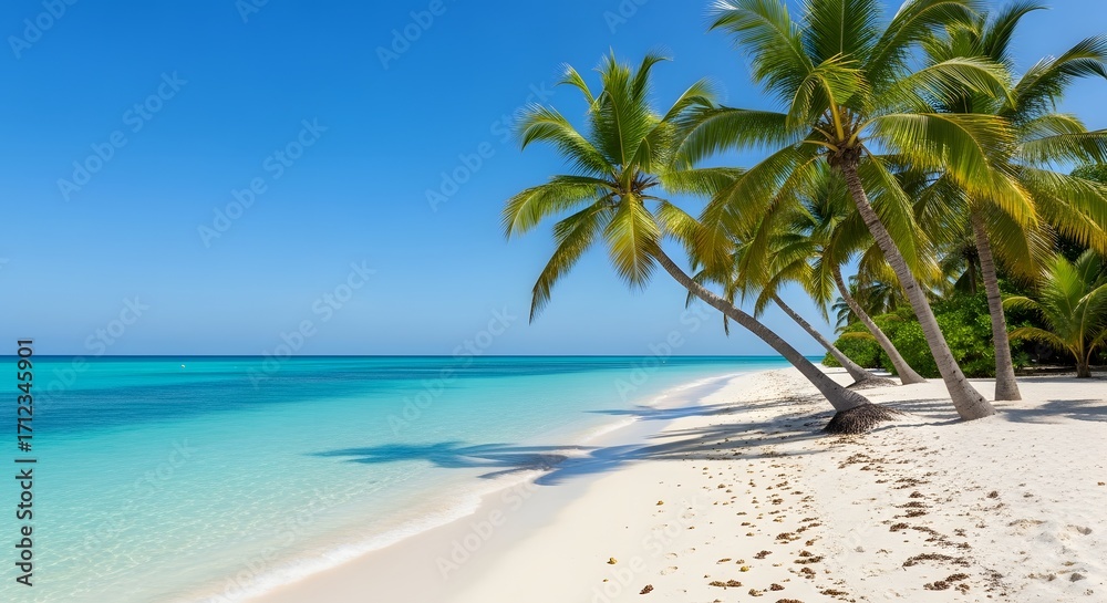 Obraz premium Tropical Beach with Palm Trees and Turquoise Water