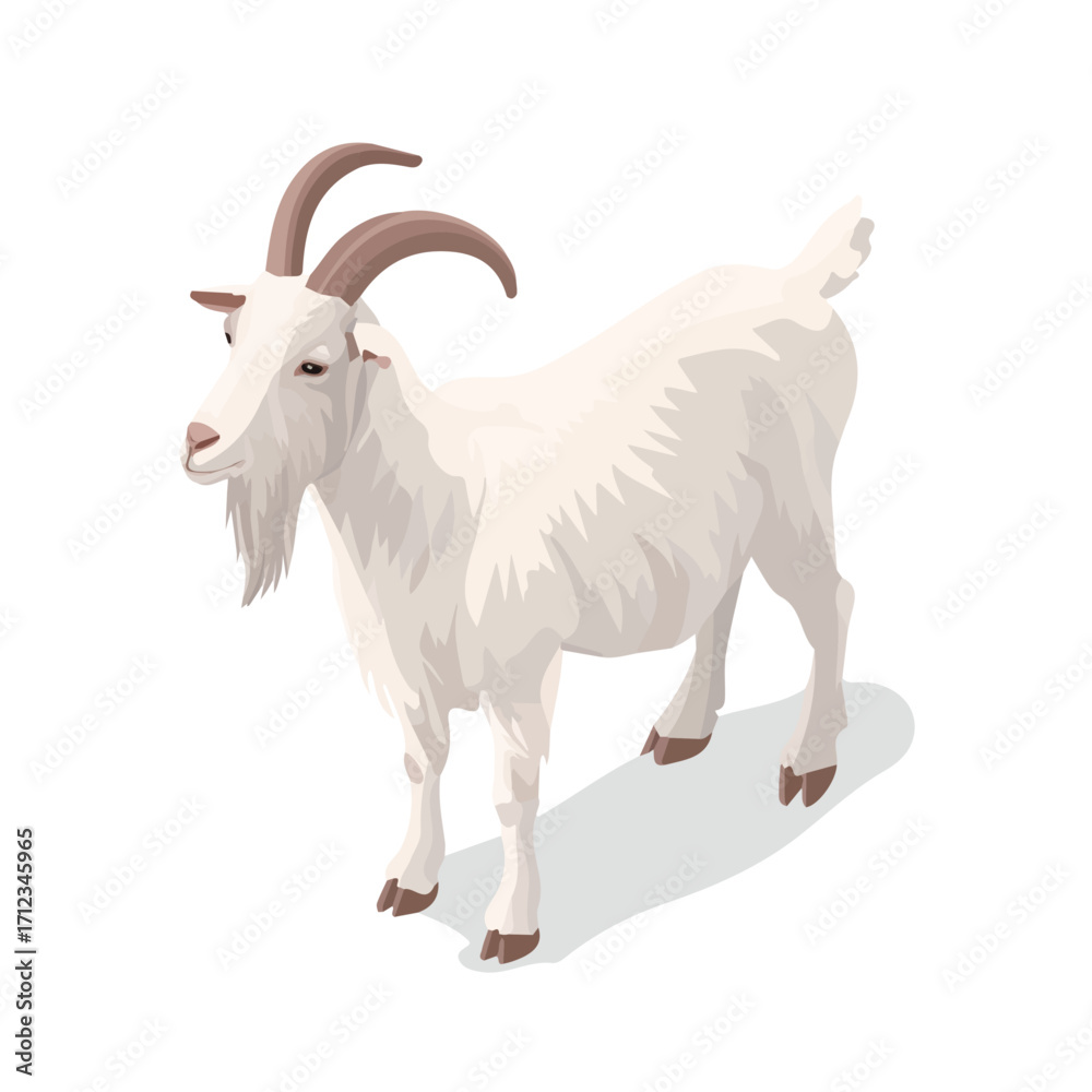 Fototapeta premium 2D flat vector graphic of a Goat in icon style, isolated on white background