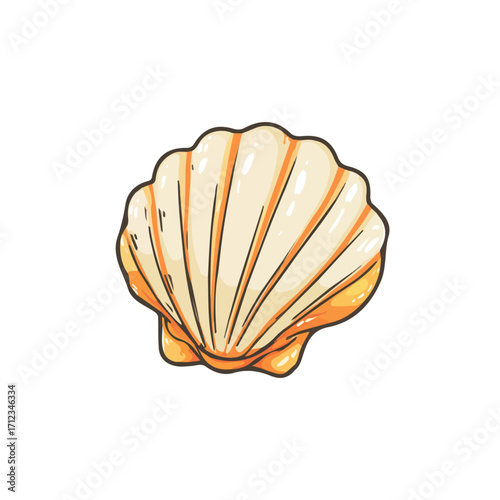 Scallop, 2D flat vector illustration in icon style, isolated on a white background