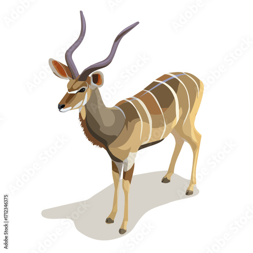Flat 2D Antelope vector illustration, icon graphic on white background