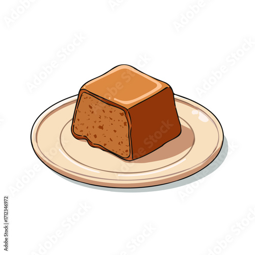 Minimal 2D flat vector of a Malva Pudding, icon-style illustration on a white background
