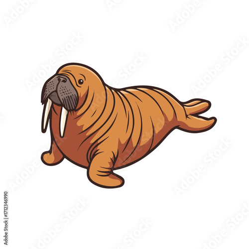 Minimal 2D flat vector of a Walrus, icon-style illustration on a white background