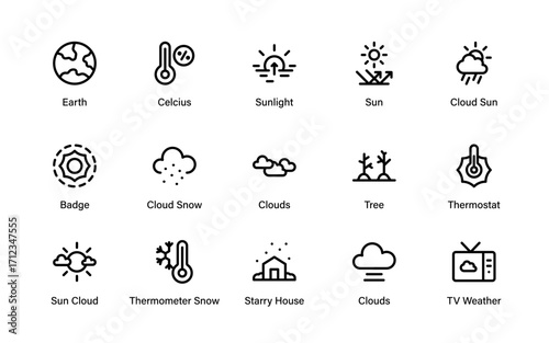 Natural Weather Modern Line Icon Pack. Professional climate outline vector collection with premium minimal atmospheric storm and seasonal illustrations.
