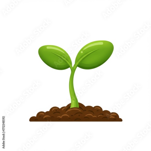 Vibrant Green Sprout Emerging from Rich Brown Soil in White Background