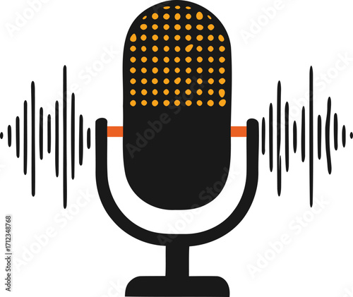 Captivating microphone audio sound waves design makes a bold statement for podcasting and broadcasting