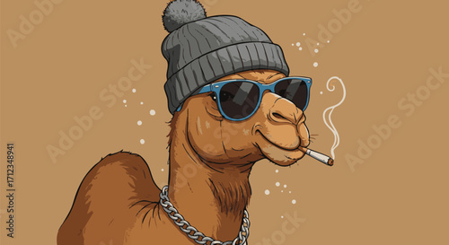 Camel with a Beanie and Sunglasses