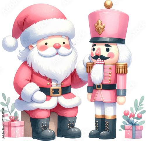 Cute Santa Claus with Nutcracker Christmas Illustration