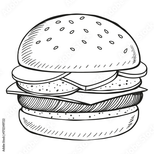 Hand Drawn Classic Burger Illustration for Coloring Pages