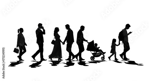 silhouette people go set isolated on white background