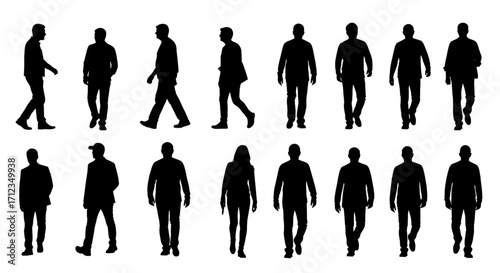silhouette people go set isolated on white background