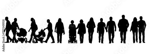 silhouette people go set isolated on white background