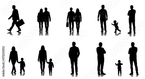silhouette people go set isolated on white background