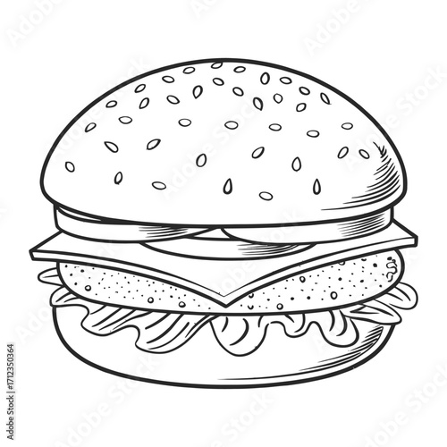 Hand Drawn Classic Burger Illustration for Coloring Pages