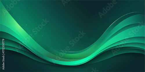 Abstract green and blue dynamic waves create a vibrant artistic vector background with a flowing line design