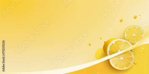 Abstract vector illustration of fresh, juicy orange and lemon slices on a splashy background