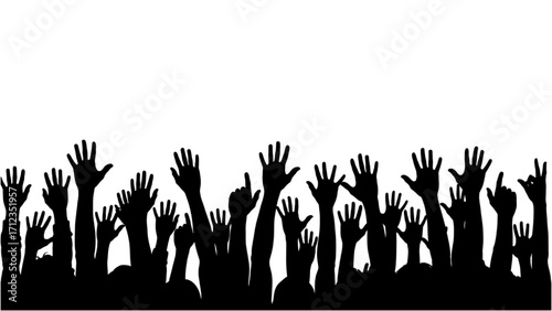 Raised Hands Silhouette Illustration – Minimalist Black Arms in Unity and Participation