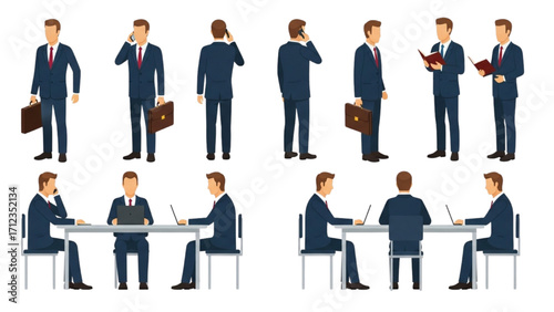 Flat Design Corporate Business Men Illustration – Isometric Professional Office Scenes