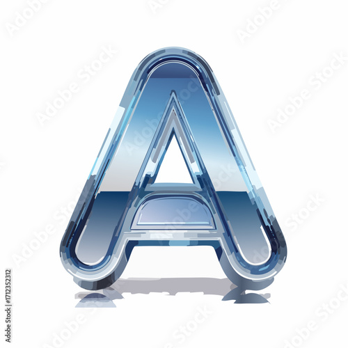 Glossy 3D chrome letter A with curved metallic lines in Y2K techno style
