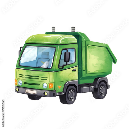 garbage truck green big vehicle heavy transport illustration