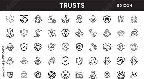 Collection of diverse shield and security icons representing trust and protection