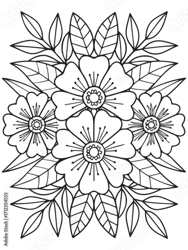 doodle floral pattern black white page