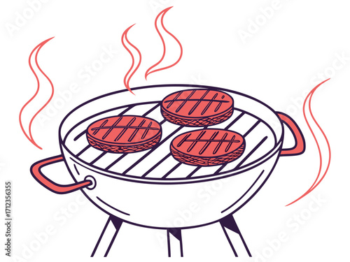 Sizzling burgers on a grill with smoke rising, perfect for summer cookouts and food promotions