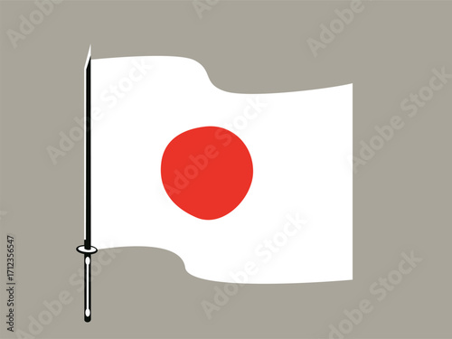 Vector illustration of the national flag of Japan, featuring a white field with a prominent red circle at its center, waving slightly.