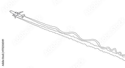 Minimalist Airplane Vector Illustration with Contrail Lines in Black and White