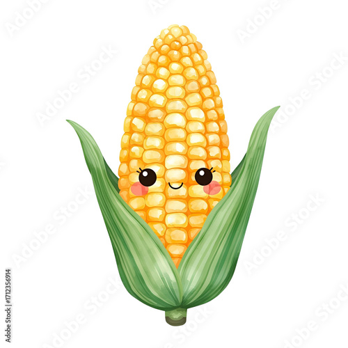 corn fresh cute face adorable cartoon vegetable illustration