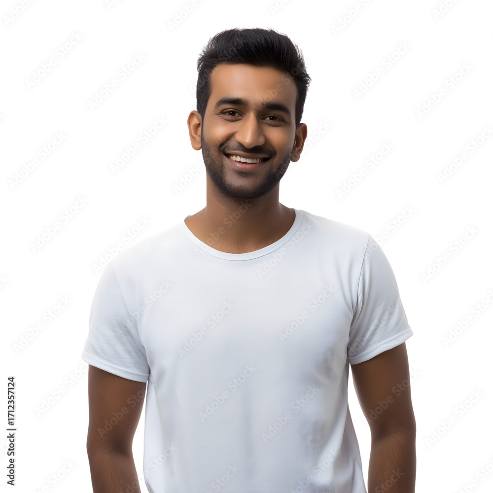 Fototapeta premium smiling person in white t-shirt isolated on white background