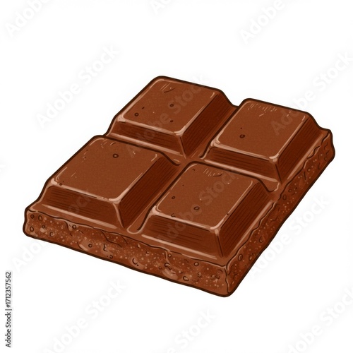 A Piece of Sweet Brown Chocolate Isolated on Plain Background in Square Block Shape
