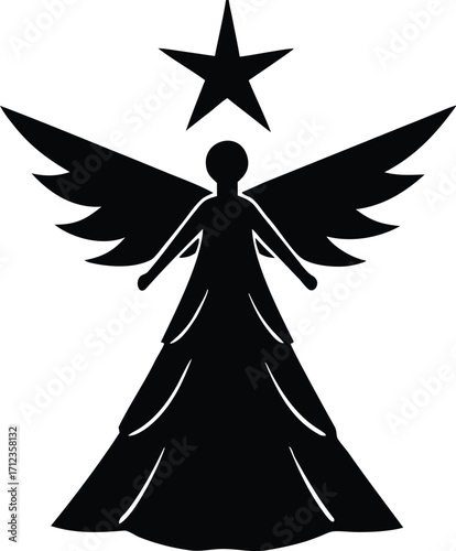 Christmas tree topper (star, angel) silhouette vector illustration