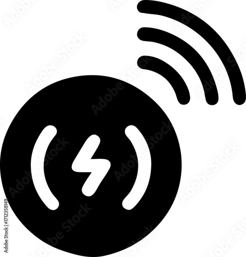 Modern minimalist wireless charging pad icon featuring concentric circular waves symbolizing energy transfer and seamless connectivity perfect for technology and mobile device interfaces