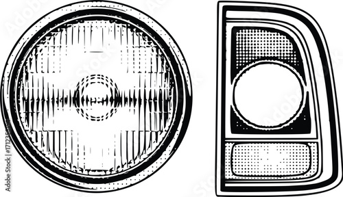 Vintage Car Headlight and Taillight Design Elements.