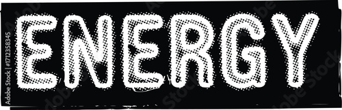 Energy word in white on black background.
