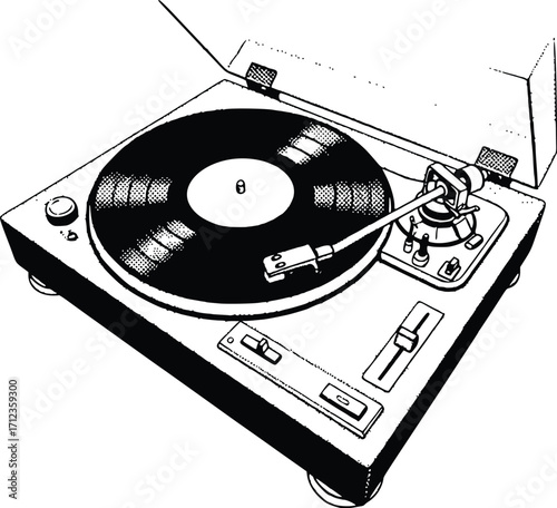 Vintage Turntable Playing a Vinyl Record.