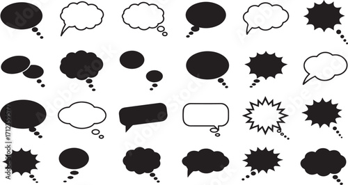 Comic Speech and Thought Bubble Vector Icons – Chat, Dialogue, Conversation, Idea and Callout Set