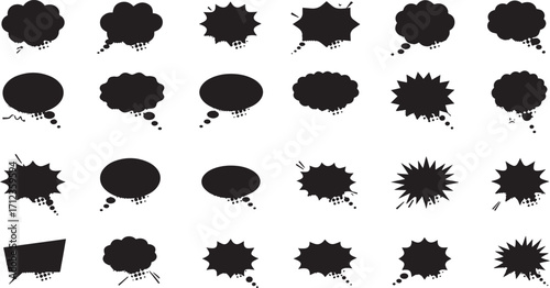 Comic Speech and Thought Bubble Vector Set – Halftone Doodle Callout, Chat, Dialogue, Message and Communication Icons Collection