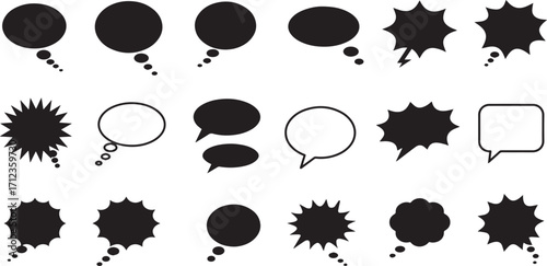 Speech and Thought Bubble Vector Set – Comic Chat Balloons, Dialogue, Message, Conversation and Communication Icons Collection