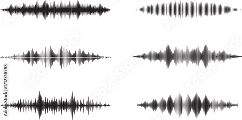 Audio Waveform Vector Collection – Sound Waves, Voice Recorder, Podcast, Music Frequency Spectrum and Digital Signal Icons Pack