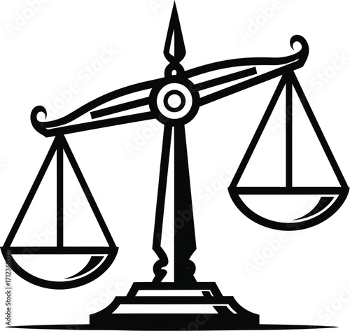 Elegant scales of justice, law and legal system, balance and fairness
