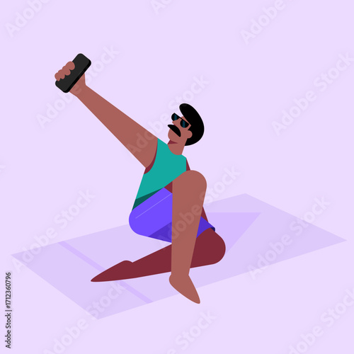 Man taking a selfie with smartphone while enjoying free time