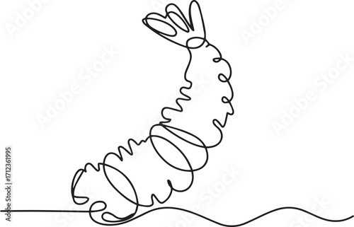 Continuous one line drawing of tempura with Japanese fried shrimp in minimalist modern style for food, restaurant, and cuisine concept