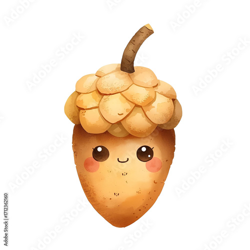 acorn brown cute face adorable cartoon nut illustration
