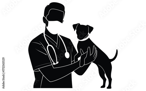 Veterinarian holding a dog silhouette