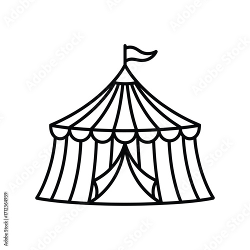 Hand drawn circus tent with flag on top