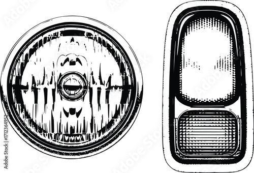 Automotive headlight and taillight design elements for vehicle illumination.