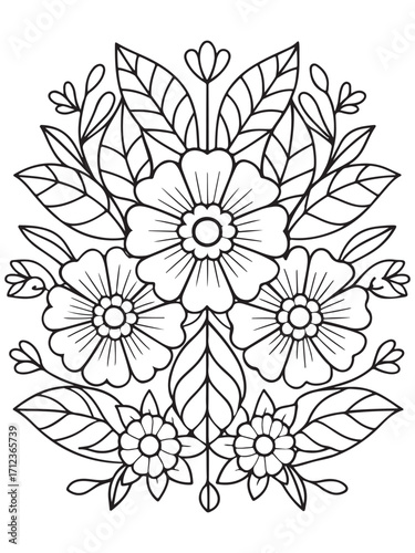 Flower coloring pages for adults and kids 