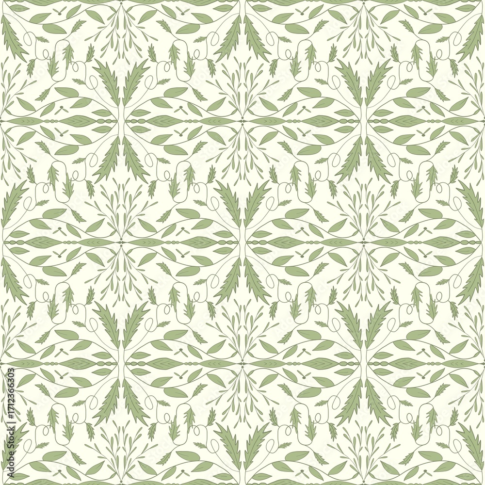 Naklejka premium Seamless Pattern with Floral and Leafy Elements in Green Tones