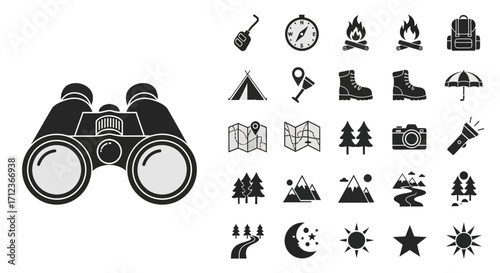 Black and white binoculars illustration.